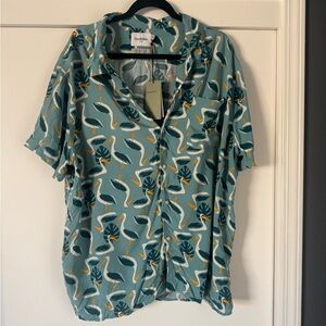 Goodfellow & Co Teal Bird Print Shirt